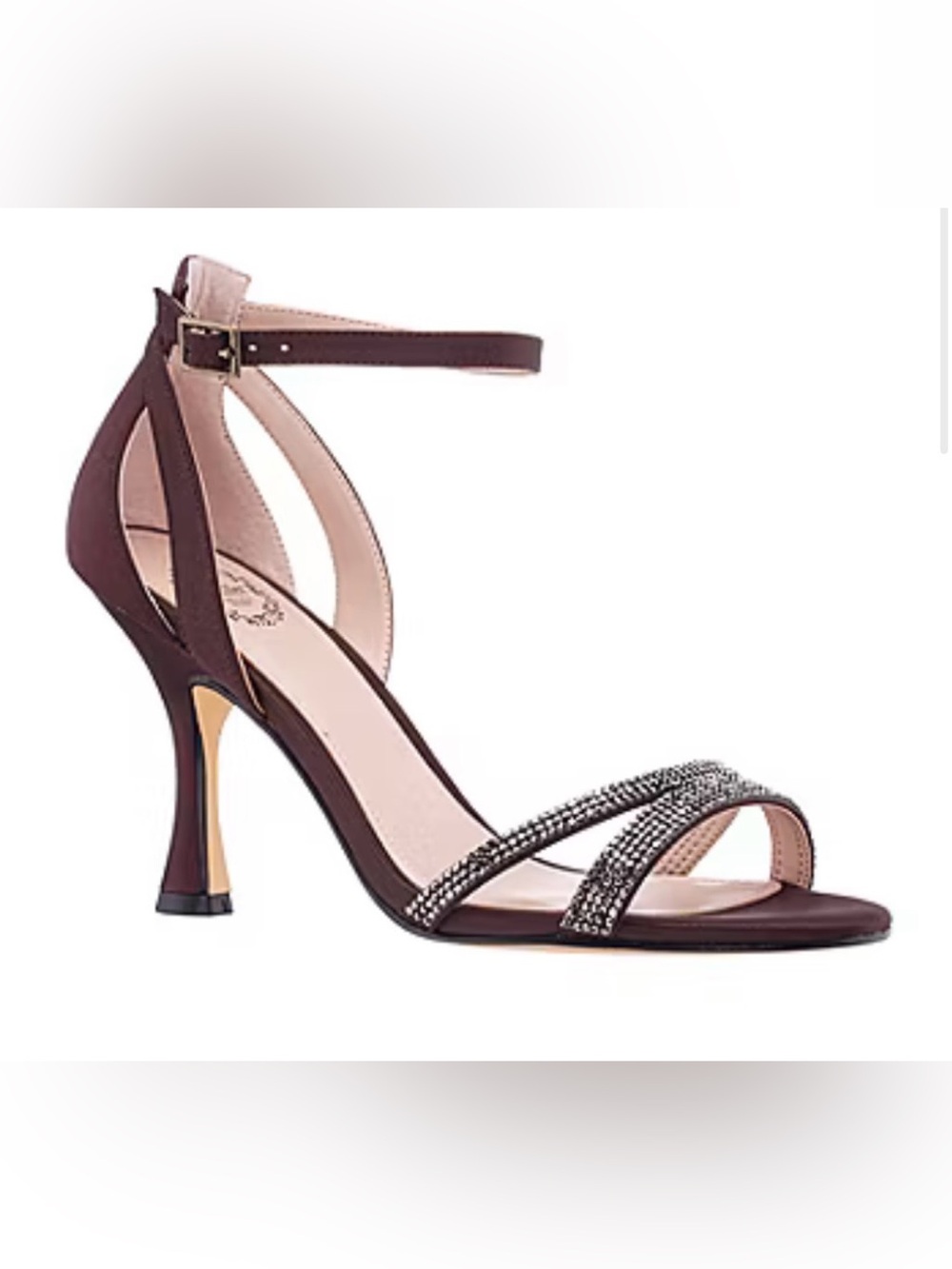 Embellished Brown Ankle-Strap Stiletto Heels